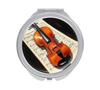 ERSTSNCK Violin Sheet Music Compact Mirror for Purse, Double-Sided 1x/2x Magnifying Metal Pocket Makeup Mirrors, Folding Mini Vanity Mirror, Handheld Round Travel Cosmetic Mirrors for Women
