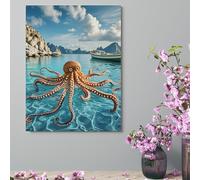 ERSTSNCK Wall Decor For Living Room Large Canvas Wall Art For Bedroom Modern Office Pictures Wall Artwork Octopus And Boat Landscape Paintings Canvas Art Prints Home Decorations 18x24inch(46x61cm)