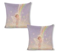 ERSTSNCK Watercolor Angel Pillow Covers 18"x18"（2pcs） Linen Throw Pillow Covers - Double Sided Decorative Square Cushion Cases for Sofa, Bed, Chair (No Insert Included)