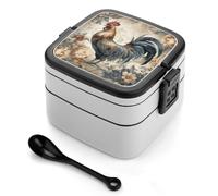 ERSTSNCK Watercolor Rooster Bento Box 1000ml Leak Proof Lunch Container with Removable Dividers & Spoon - BPA-Free PP Stackable Lunch Box for Work, Office, Picnic, Travel, Dining Out