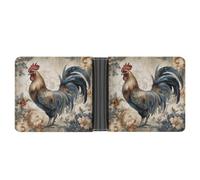 ERSTSNCK Watercolor Rooster Wallet for Men Bifold Rfid Blocking Slim Money Clip Front Pocket Wallet Card Holder