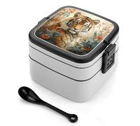ERSTSNCK Watercolor Tiger Pattern Bento Box 1000ml Leak Proof Lunch Container with Removable Dividers & Spoon - BPA-Free PP Stackable Lunch Box for Work, Office, Picnic, Travel, Dining Out