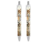 ERSTSNCK Watercolor Tiger Pattern Black Ballpoint Pens Fine Point (0.5mm) Black Ink Pen Retractable Ball Point Pens with Comfortable Full Grip for Journaling, And Office Writing Ideal 2 PCS