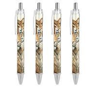 ERSTSNCK Watercolor Tiger Pattern Black Ballpoint Pens Fine Point (0.5mm) Black Ink Pen Retractable Ball Point Pens with Comfortable Full Grip for Journaling, And Office Writing Ideal 4 PCS