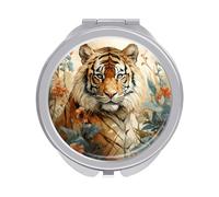 ERSTSNCK Watercolor Tiger Pattern Compact Mirror for Purse, Double-Sided 1x/2x Magnifying Metal Pocket Makeup Mirrors, Folding Mini Vanity Mirror, Handheld Round Travel Cosmetic Mirrors for Women