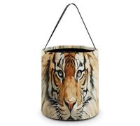 ERSTSNCK Watercolor Tiger Pattern Halloween Candy Buckets Reusable Tote Candy Bag - Trick Or Treat Goody Bag with Handles