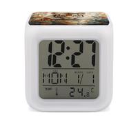 ERSTSNCK Watercolor Tiger Pattern Night Light Alarm Clock LED Display Alarms for Bedroom Smart Digital Alarm Clock Wtih 7 Colorful Ambient Lights Sleep Timer for Heavy Sleepers Simple Operation