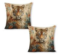 ERSTSNCK Watercolor Tiger Pattern Pillow Covers 18"x18"（2pcs） Linen Throw Pillow Covers - Double Sided Decorative Square Cushion Cases for Sofa, Bed, Chair (No Insert Included)