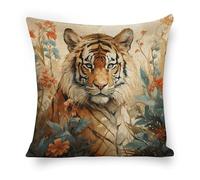 ERSTSNCK Watercolor Tiger Pattern Pillow Covers 18"x18" Linen Throw Pillow Covers - Double Sided Decorative Square Cushion Cases for Sofa, Bed, Chair (No Insert Included)