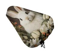 ERSTSNCK Waterproof Bike Seat Cover with Drawstring -A Beautiful White Rabbit Universal Exercise Bike Seat Cushion for Men & Women, Comfortable Non-Slip Bicycle Saddle Cover for Road/Mountain Bikes