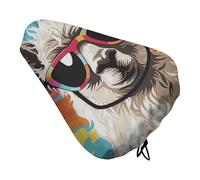 ERSTSNCK Waterproof Bike Seat Cover with Drawstring -Alpaca Wearing Sunglasses Universal Exercise Bike Seat Cushion for Men & Women, Comfortable Non-Slip Bicycle Saddle Cover for Road/Mountain Bikes