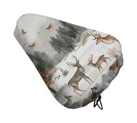 ERSTSNCK Waterproof Bike Seat Cover with Drawstring -Animals and Trees Universal Exercise Bike Seat Cushion for Men & Women, Comfortable Non-Slip Bicycle Saddle Cover for Road/Mountain Bikes