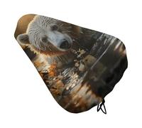 ERSTSNCK Waterproof Bike Seat Cover with Drawstring -Bear Crossing The River Universal Exercise Bike Seat Cushion for Men & Women, Comfortable Non-Slip Bicycle Saddle Cover for Road/Mountain Bikes