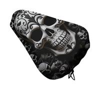 ERSTSNCK Waterproof Bike Seat Cover with Drawstring -Black and White Skulls Universal Exercise Bike Seat Cushion for Men & Women, Comfortable Non-Slip Bicycle Saddle Cover for Road/Mountain Bikes