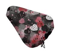 ERSTSNCK Waterproof Bike Seat Cover with Drawstring -Black Polka Dot Heart Universal Exercise Bike Seat Cushion for Men & Women, Comfortable Non-Slip Bicycle Saddle Cover for Road/Mountain Bikes