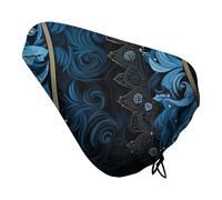 ERSTSNCK Waterproof Bike Seat Cover with Drawstring -Blue and Black Pattern Universal Exercise Bike Seat Cushion for Men & Women, Comfortable Non-Slip Bicycle Saddle Cover for Road/Mountain Bikes