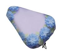 ERSTSNCK Waterproof Bike Seat Cover with Drawstring -Blue Hydrangea Pattern Universal Exercise Bike Seat Cushion for Men & Women, Comfortable Non-Slip Bicycle Saddle Cover for Road/Mountain Bikes