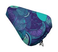 ERSTSNCK Waterproof Bike Seat Cover with Drawstring -Blue Teal Lemon Universal Exercise Bike Seat Cushion for Men & Women, Comfortable Non-Slip Bicycle Saddle Cover for Road/Mountain Bikes