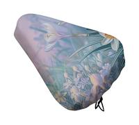 ERSTSNCK Waterproof Bike Seat Cover with Drawstring -Blue to Peach Gradient Universal Exercise Bike Seat Cushion for Men & Women, Comfortable Non-Slip Bicycle Saddle Cover for Road/Mountain Bikes