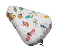 ERSTSNCK Waterproof Bike Seat Cover with Drawstring -Bright Insect Pattern Universal Exercise Bike Seat Cushion for Men & Women, Comfortable Non-Slip Bicycle Saddle Cover for Road/Mountain Bikes