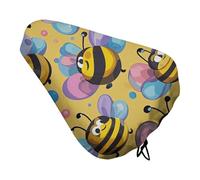 ERSTSNCK Waterproof Bike Seat Cover with Drawstring -Cartoon Bee Pattern Universal Exercise Bike Seat Cushion for Men & Women, Comfortable Non-Slip Bicycle Saddle Cover for Road/Mountain Bikes