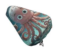 ERSTSNCK Waterproof Bike Seat Cover with Drawstring -Cartoon Octopus Universal Exercise Bike Seat Cushion for Men & Women, Comfortable Non-Slip Bicycle Saddle Cover for Road/Mountain Bikes