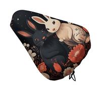 ERSTSNCK Waterproof Bike Seat Cover with Drawstring -Cartoon Rabbit Couple Universal Exercise Bike Seat Cushion for Men & Women, Comfortable Non-Slip Bicycle Saddle Cover for Road/Mountain Bikes
