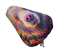 ERSTSNCK Waterproof Bike Seat Cover with Drawstring -Colorful Bear Painting Universal Exercise Bike Seat Cushion for Men & Women, Comfortable Non-Slip Bicycle Saddle Cover for Road/Mountain Bikes