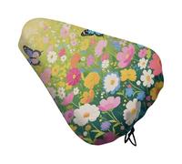 ERSTSNCK Waterproof Bike Seat Cover with Drawstring -Colorful Flower Sea World Universal Exercise Bike Seat Cushion for Men & Women, Comfortable Non-Slip Bicycle Saddle Cover for Road/Mountain Bikes