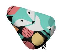 ERSTSNCK Waterproof Bike Seat Cover with Drawstring -Colorful Fox Art Universal Exercise Bike Seat Cushion for Men & Women, Comfortable Non-Slip Bicycle Saddle Cover for Road/Mountain Bikes