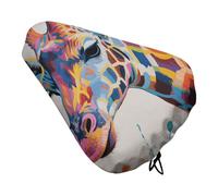 ERSTSNCK Waterproof Bike Seat Cover with Drawstring -Colorful Giraffe Painting Universal Exercise Bike Seat Cushion for Men & Women, Comfortable Non-Slip Bicycle Saddle Cover for Road/Mountain Bikes