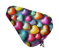 ERSTSNCK Waterproof Bike Seat Cover with Drawstring -Colorful Rainbow Hearts Universal Exercise Bike Seat Cushion for Men & Women, Comfortable Non-Slip Bicycle Saddle Cover for Road/Mountain Bikes