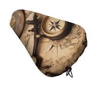 ERSTSNCK Waterproof Bike Seat Cover with Drawstring -Compass and Old World Map Universal Exercise Bike Seat Cushion for Men & Women, Comfortable Non-Slip Bicycle Saddle Cover for Road/Mountain Bikes