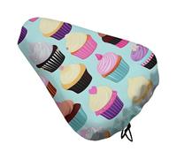 ERSTSNCK Waterproof Bike Seat Cover with Drawstring -Cupcake Patterns Universal Exercise Bike Seat Cushion for Men & Women, Comfortable Non-Slip Bicycle Saddle Cover for Road/Mountain Bikes