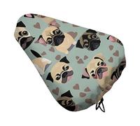 ERSTSNCK Waterproof Bike Seat Cover with Drawstring -Cute Chihuahua Pug Pattern Universal Exercise Bike Seat Cushion for Men & Women, Comfortable Non-Slip Bicycle Saddle Cover for Road/Mountain Bikes