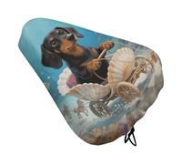 ERSTSNCK Waterproof Bike Seat Cover with Drawstring -Dachshund in Shell Universal Exercise Bike Seat Cushion for Men & Women, Comfortable Non-Slip Bicycle Saddle Cover for Road/Mountain Bikes