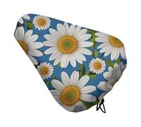 ERSTSNCK Waterproof Bike Seat Cover with Drawstring -Daisy Flower Pattern Universal Exercise Bike Seat Cushion for Men & Women, Comfortable Non-Slip Bicycle Saddle Cover for Road/Mountain Bikes