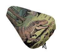 ERSTSNCK Waterproof Bike Seat Cover with Drawstring -Dinosaur Jungle Universal Exercise Bike Seat Cushion for Men & Women, Comfortable Non-Slip Bicycle Saddle Cover for Road/Mountain Bikes