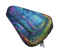 ERSTSNCK Waterproof Bike Seat Cover with Drawstring -Fluorescent Forest Universal Exercise Bike Seat Cushion for Men & Women, Comfortable Non-Slip Bicycle Saddle Cover for Road/Mountain Bikes