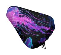 ERSTSNCK Waterproof Bike Seat Cover with Drawstring -Fluorescent Jellyfish Universal Exercise Bike Seat Cushion for Men & Women, Comfortable Non-Slip Bicycle Saddle Cover for Road/Mountain Bikes