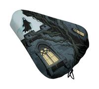 ERSTSNCK Waterproof Bike Seat Cover with Drawstring -Ghost Castle Universal Exercise Bike Seat Cushion for Men & Women, Comfortable Non-Slip Bicycle Saddle Cover for Road/Mountain Bikes