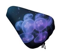 ERSTSNCK Waterproof Bike Seat Cover with Drawstring -Glowing Jellyfish Universal Exercise Bike Seat Cushion for Men & Women, Comfortable Non-Slip Bicycle Saddle Cover for Road/Mountain Bikes