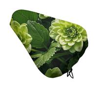 ERSTSNCK Waterproof Bike Seat Cover with Drawstring -Green Floral Universal Exercise Bike Seat Cushion for Men & Women, Comfortable Non-Slip Bicycle Saddle Cover for Road/Mountain Bikes