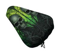 ERSTSNCK Waterproof Bike Seat Cover with Drawstring -Horrifying Green Skull Universal Exercise Bike Seat Cushion for Men & Women, Comfortable Non-Slip Bicycle Saddle Cover for Road/Mountain Bikes