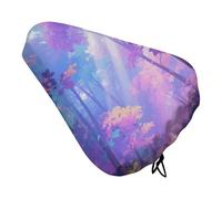 ERSTSNCK Waterproof Bike Seat Cover with Drawstring -Iridescent Forest Universal Exercise Bike Seat Cushion for Men & Women, Comfortable Non-Slip Bicycle Saddle Cover for Road/Mountain Bikes