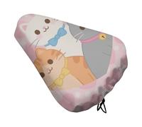 ERSTSNCK Waterproof Bike Seat Cover with Drawstring -Lovely Cat Pattern Universal Exercise Bike Seat Cushion for Men & Women, Comfortable Non-Slip Bicycle Saddle Cover for Road/Mountain Bikes