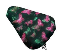 ERSTSNCK Waterproof Bike Seat Cover with Drawstring -Neon Butterfly Universal Exercise Bike Seat Cushion for Men & Women, Comfortable Non-Slip Bicycle Saddle Cover for Road/Mountain Bikes