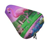 ERSTSNCK Waterproof Bike Seat Cover with Drawstring -Neon Flamingo Pattern Universal Exercise Bike Seat Cushion for Men & Women, Comfortable Non-Slip Bicycle Saddle Cover for Road/Mountain Bikes