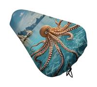 ERSTSNCK Waterproof Bike Seat Cover with Drawstring -Octopus and Boat Universal Exercise Bike Seat Cushion for Men & Women, Comfortable Non-Slip Bicycle Saddle Cover for Road/Mountain Bikes