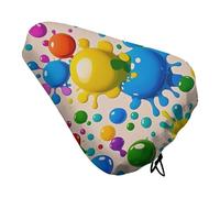 ERSTSNCK Waterproof Bike Seat Cover with Drawstring -Paint Splatter Pattern Universal Exercise Bike Seat Cushion for Men & Women, Comfortable Non-Slip Bicycle Saddle Cover for Road/Mountain Bikes